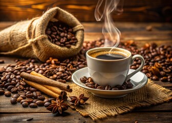 Warm aroma of freshly brewed coffee fills the air as a sprinkle of fragrant cinnamon adds a touch