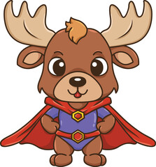 Cute Moose Animal Superhero Cartoon Drawing