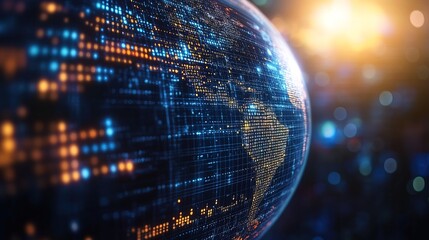 Earth globe with a digital matrix overlay, representing global technology