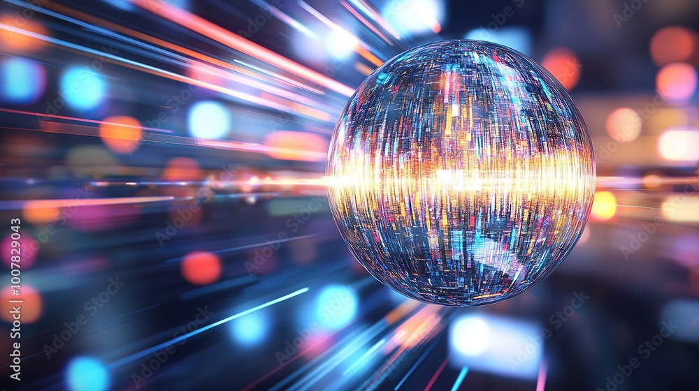 Aufkleber high-tech sphere of data moving at speed in a digital world