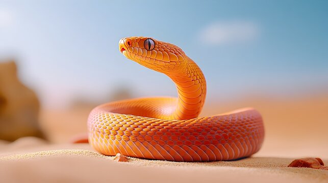 Inland Taipan Snake Coiled and Ready to Strike in Desert Environment
