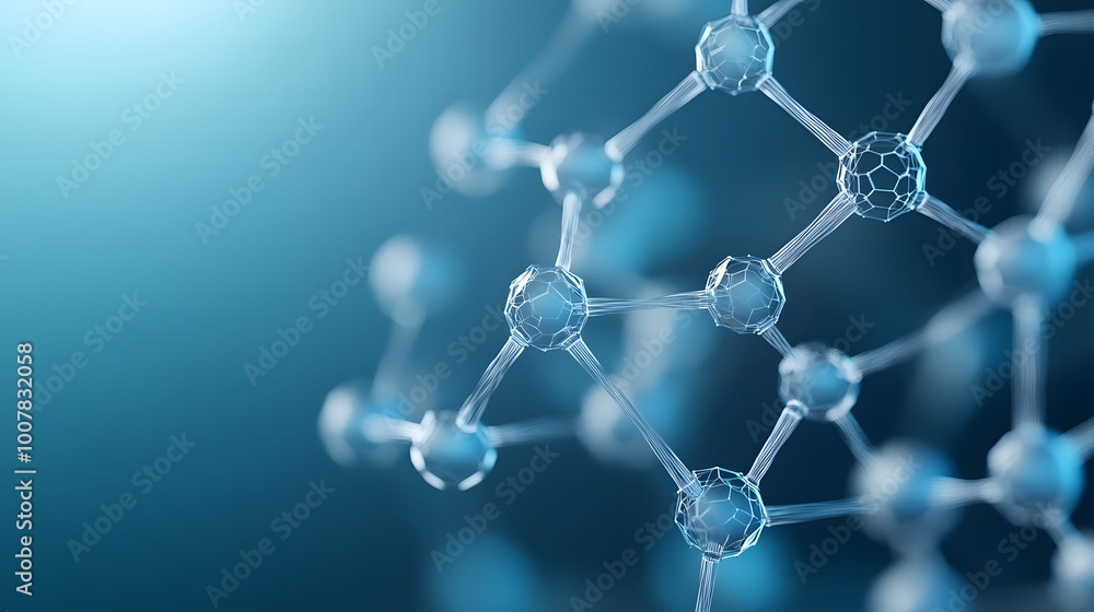 Poster molecular networks in 3d - high-detail render of self-assembling nanomaterials forming stable supram