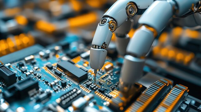 A close-up of a microcontroller being integrated into a robotic system