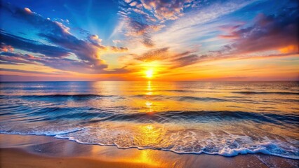 Fototapeta premium Serene sunset over calm ocean waves for reflection and relaxation, sunset, ocean, waves, calm, reflection, relaxation, beautiful