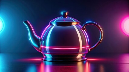 Futuristic neon teapot with cyberpunk vibes, perfect for edgy and bold designs , neon, teapot, cyberpunk, futuristic, edgy