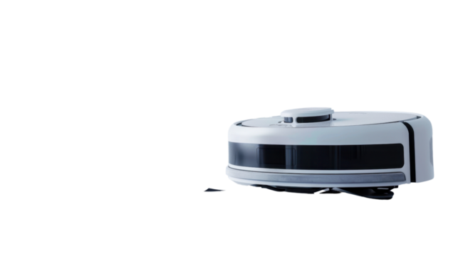 Robot mop vacuum cleaner with water tank on white background 