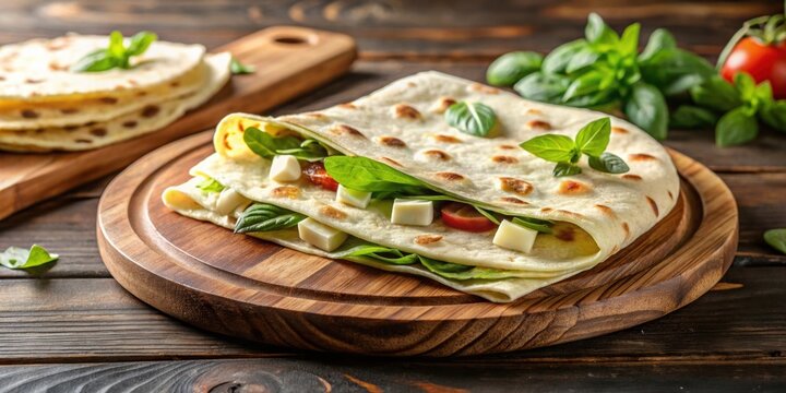 Traditional Italian piadine filled with creamy squacquerone cheese, Italian, Emilia Romagna, cuisine, food, delicacy