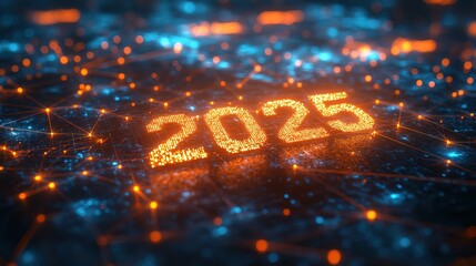 "2025" text with illuminated numbers against a network of glowing connections