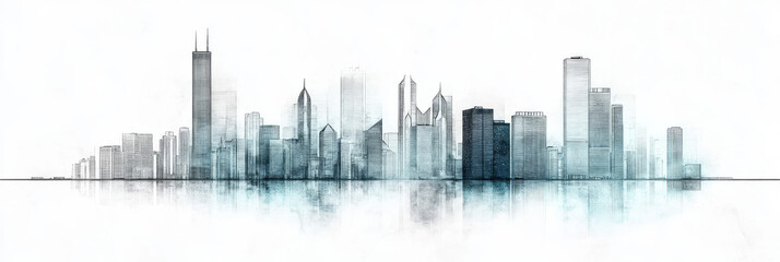 Obraz premium Sketch of a modern city skyline with tall buildings.