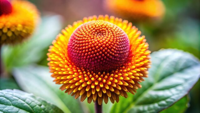 Close up of Spilanthes acmella flower with vibrant colors and intricate details, Spilanthes acmella