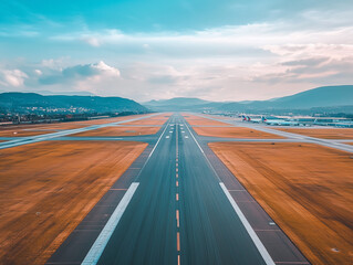 Fototapeta premium International Airport Runway: A Long, Straight Path to the Sky