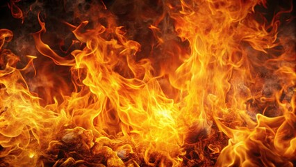 Close-up shot capturing the intense flames of a mesmerizing fire scene, intense, flames, dancing, vibrant, energy, raw power