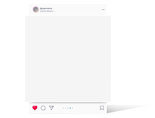 Social media post interface mockup with shadow. Social media mobile app page template design for...