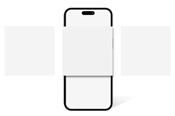 Smartphone mockup with shadow and social media post interface mockup. Social media mobile app page...
