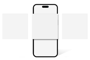 Smartphone mockup with shadow and social media post interface mockup. Social media mobile app page template design for user carousel post feed. Mobile app interface template on social network