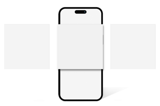 Smartphone mockup with shadow and social media post interface mockup. Social media mobile app page template design for user carousel post feed. Mobile app interface template on social network