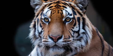 Fototapeta premium Close-up of a majestic Bengal tiger with piercing eyes and striking stripes.