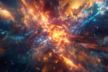 Fototapeta premium A stunning cosmic explosion of vibrant colors and swirling gases, evoking a sense of wonder and mystery in the vast universe.