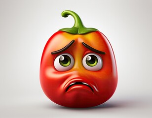 Sad Cartoon Chili Pepper Character with Expressive Face