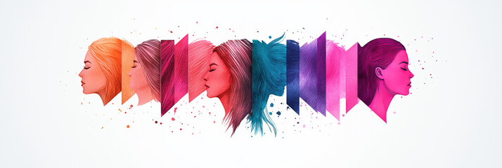 Abstract illustration of diverse women in a rainbow of colors.