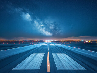 Fototapeta premium Starlit Airport Runway at Night with a Stunning View of the Milky Way
