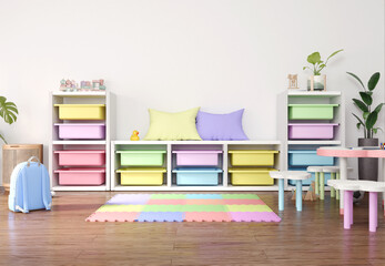 3d render colorful children's playroom interior