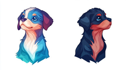 Fototapeta premium Two cute puppies with blue eyes and bright colors.