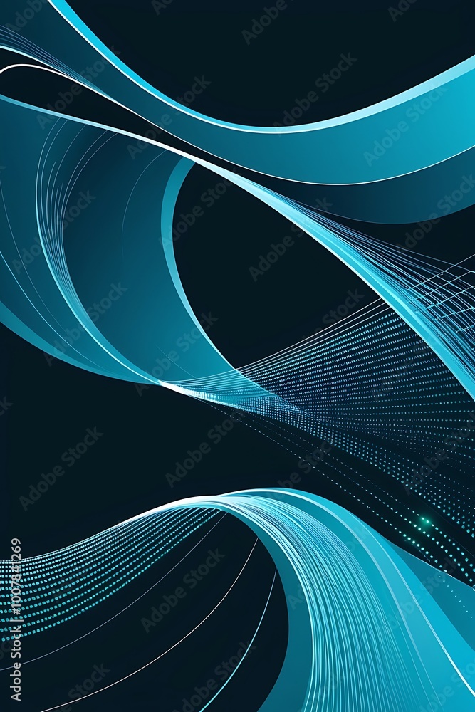 Poster abstract digital artwork featuring a dynamic composition of flowing curves and lines dominated by sw