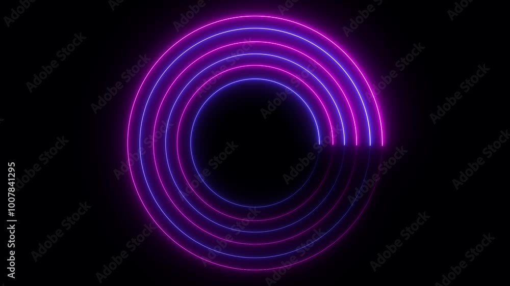 Poster neon colorful circle animation video on black background .circle frame loop and glowing.