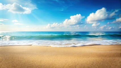 Summer sandy beach with blur ocean on background, beach, sand, summer, ocean, vacation, relaxation, waves, tropical, sunny, horizon