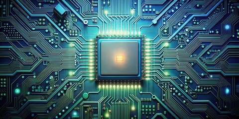 Fototapeta premium Technology chip with intricate circuitry design, microchip, computer hardware