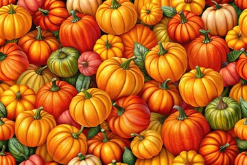 Obraz premium Vibrant pumpkin-themed abstract fabric pattern ideal for fall and Halloween design projects, featuring seamless motifs that capture the essence of the seasonal celebration.