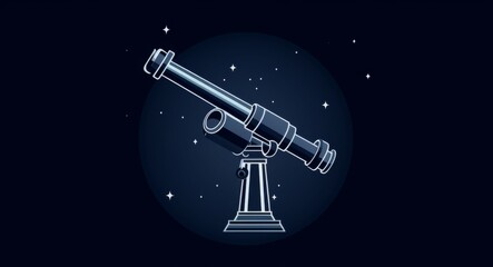 Naklejka premium A simple flat illustration of a telescope set against a starry sky background.
