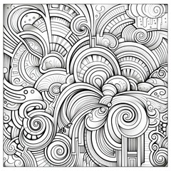 Abstract Lines Mosaic Black and White Coloring Page, Coloring Book Illustrations