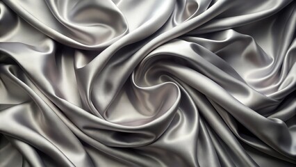 Obraz premium Smooth gray silk fabric with elegant folds, satin texture background with wavy pattern , silver, fabric, silk, elegant, gray