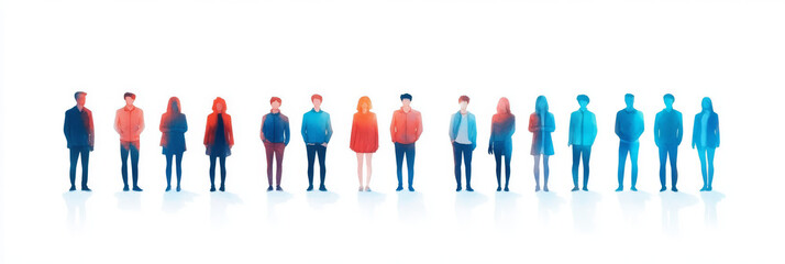 Silhouettes of diverse people in a line.