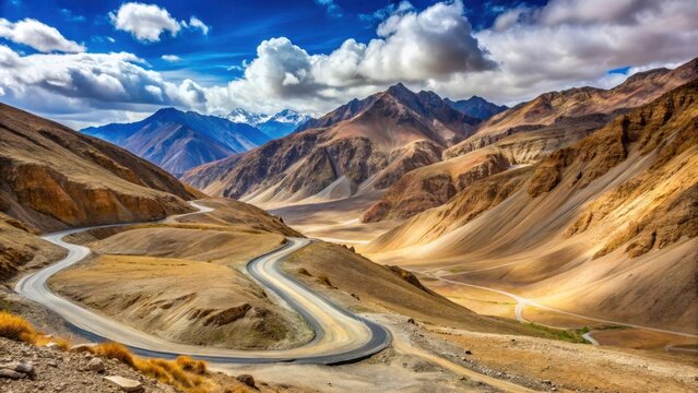 Scenic road winding up to Changla Pass in the Himalayas, Ladakh region, India, mountains, landscape, travel