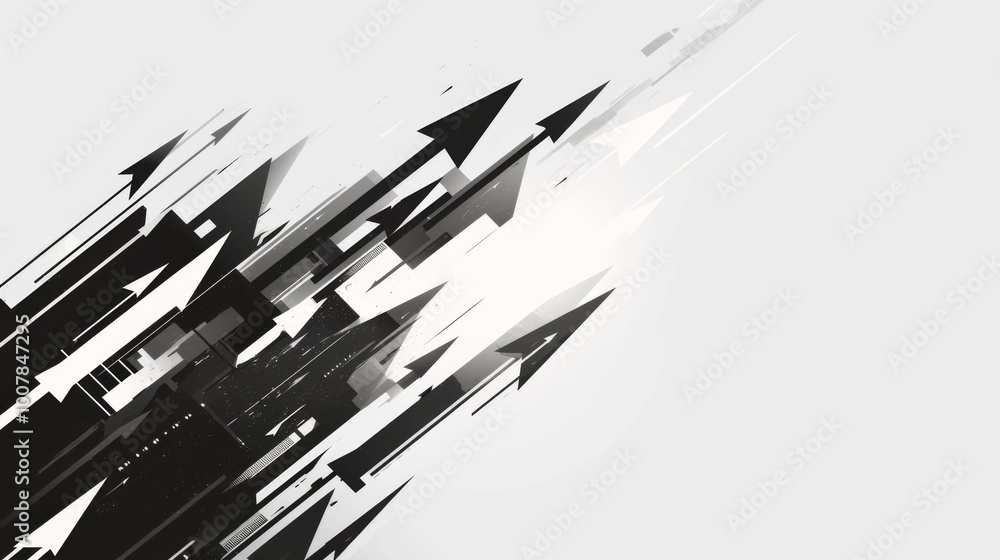 Poster an abstract black arrow background in a white and blue color theme symbolizes progress and direction