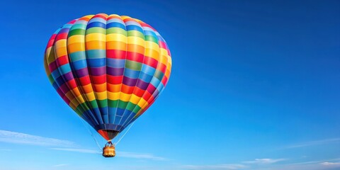 Obraz premium Hot air balloon floating in a clear blue sky, adventure, travel, transportation, colorful, freedom, leisure, journey