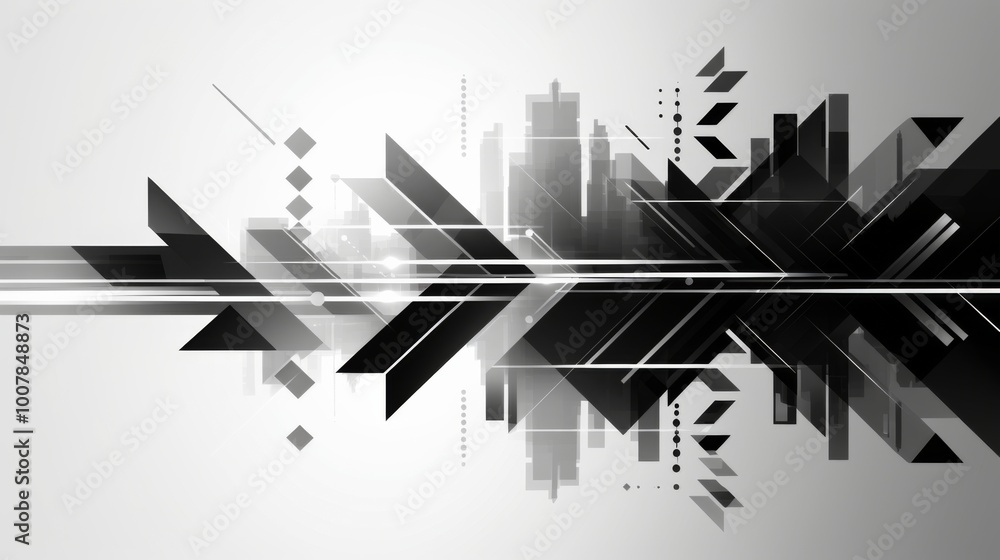 Poster an abstract black arrow background in a white and blue color theme symbolizes progress and direction