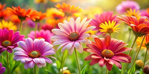 Fototapeta premium A close-up photo of vibrant daisies blooming in a well-kept garden, flowers, nature, spring, gardening, beauty, colorful