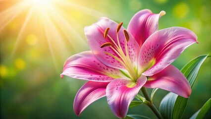 Fototapeta premium Closeup of a beautiful pink lily flower, pink, lily, flower, closeup,elegant, nature, flora, petal, bloom, botanical