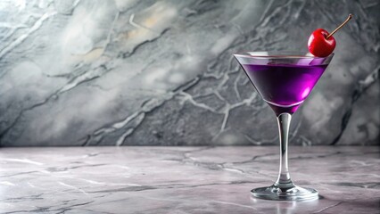 Purple cocktail with cherry garnish on a marble table, purple, cocktail, drink, alcoholic, cherry, garnish, marble, table