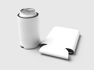 White Blank Can with Can Cooler Mockup 3D Render