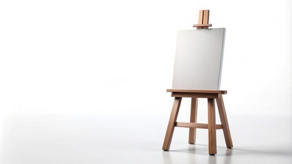 Wooden brown sienna easel with mock up empty blank canvas isolated on background rendering, art, painting, display, gallery