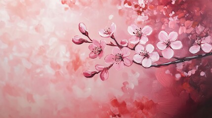 Fototapeta premium A beautiful branch of pink cherry blossoms against a soft, dreamy background, perfect for spring themes and floral decorations.