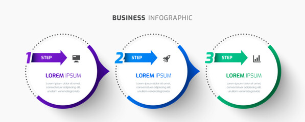 Business Infographic Template with Circle Label, Icon and 3 Number. Suitable for Process Diagram, Presentations, Workflow Layout, Banner, Flow Chart, Infographic.