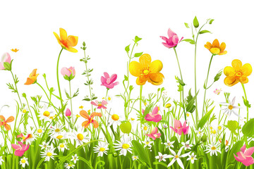 Fototapeta premium Transparent Watercolor Floral Meadow with Vibrant Colors