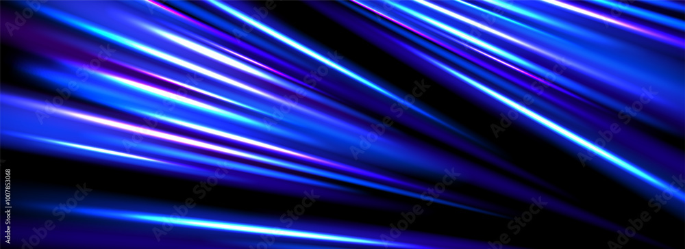 Aufkleber neon glowing dynamic stripe background. bright blue speed light effect. exposure trail flare line te