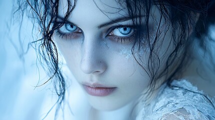 Ethereal Ghost Bride with Pale Makeup and Translucent Skin